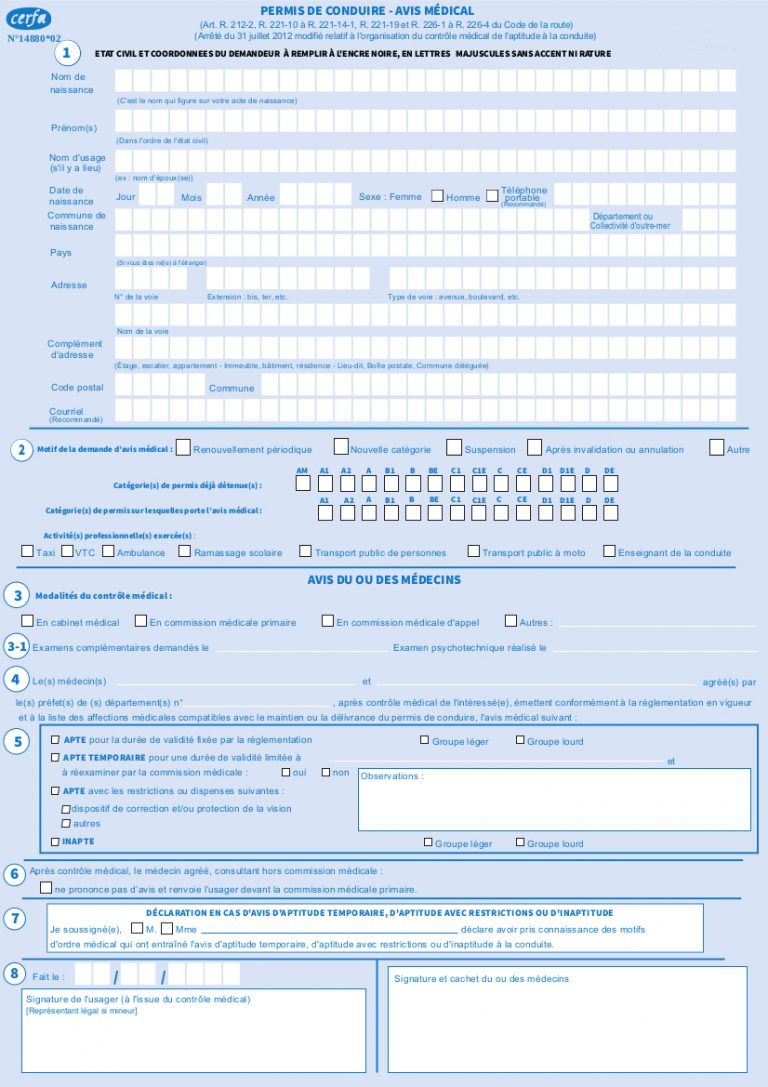 Cerfa Visite Medicale Permis De Conduire Pdf