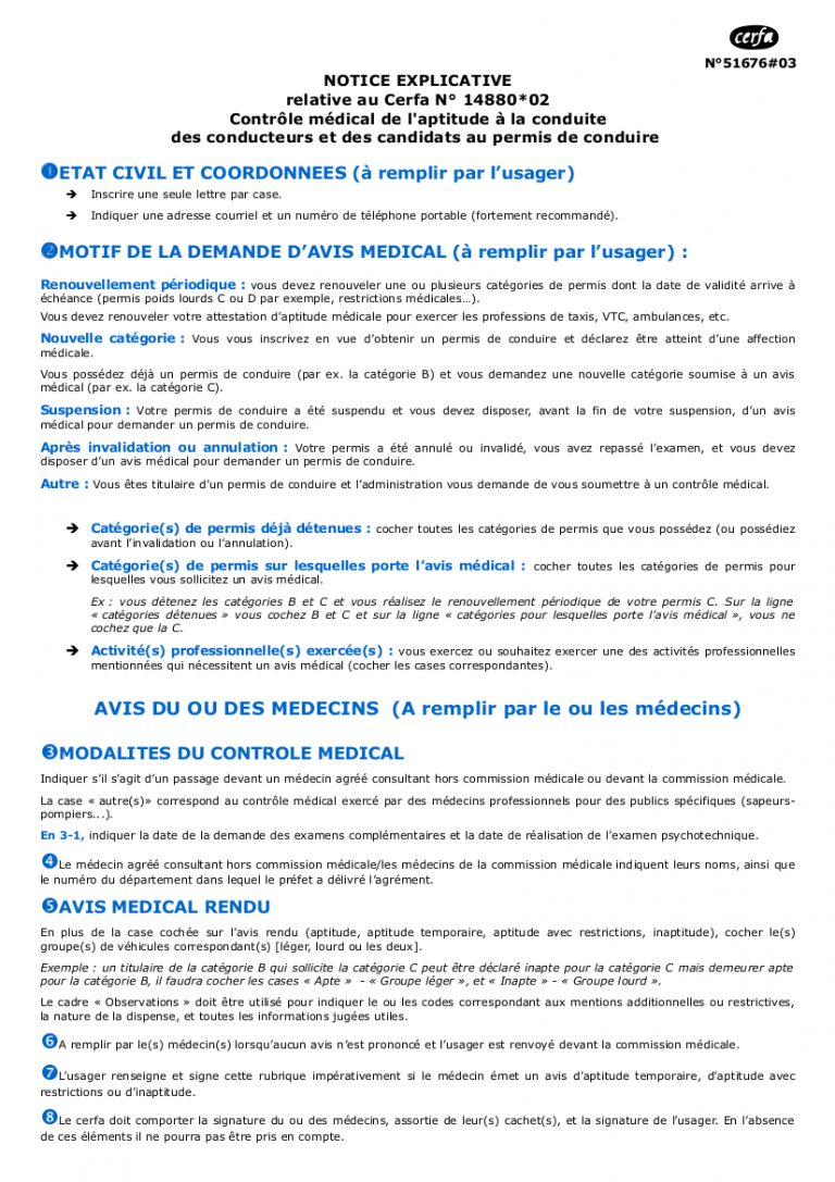 Cerfa Visite Médicale Permis De Conduire Pdf
