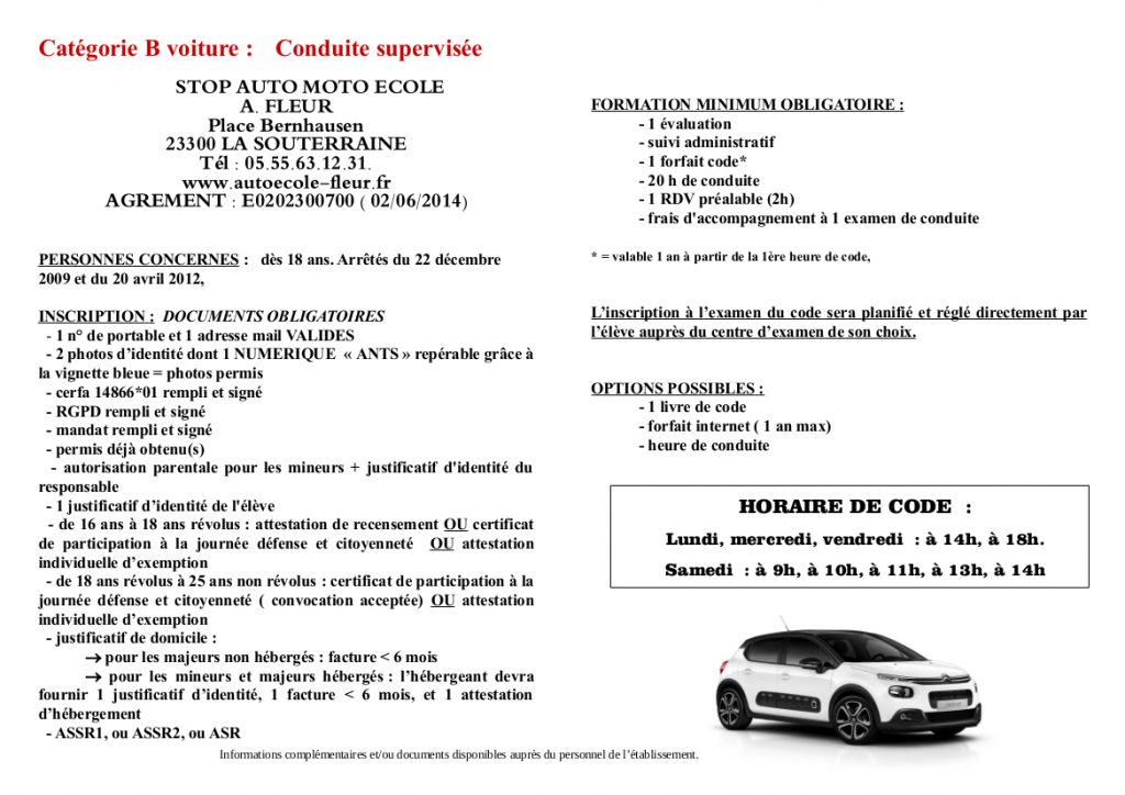 Conduite supervisée – Auto école Fleur